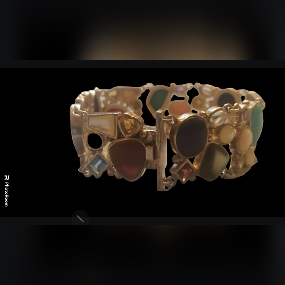 Sterling Silver Multi-Stone Bracelet Carnelian, Topaz, Turquoise, Lapis Stunning - Picture 4 of 10